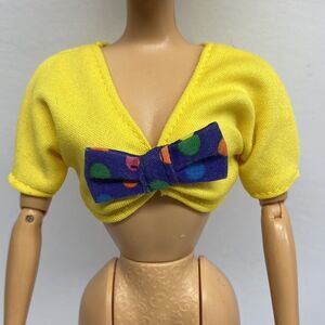 Barbie Doll Yellow Crop Top With Polka Dot Bow Easy Living Fashion 1991 Mattel